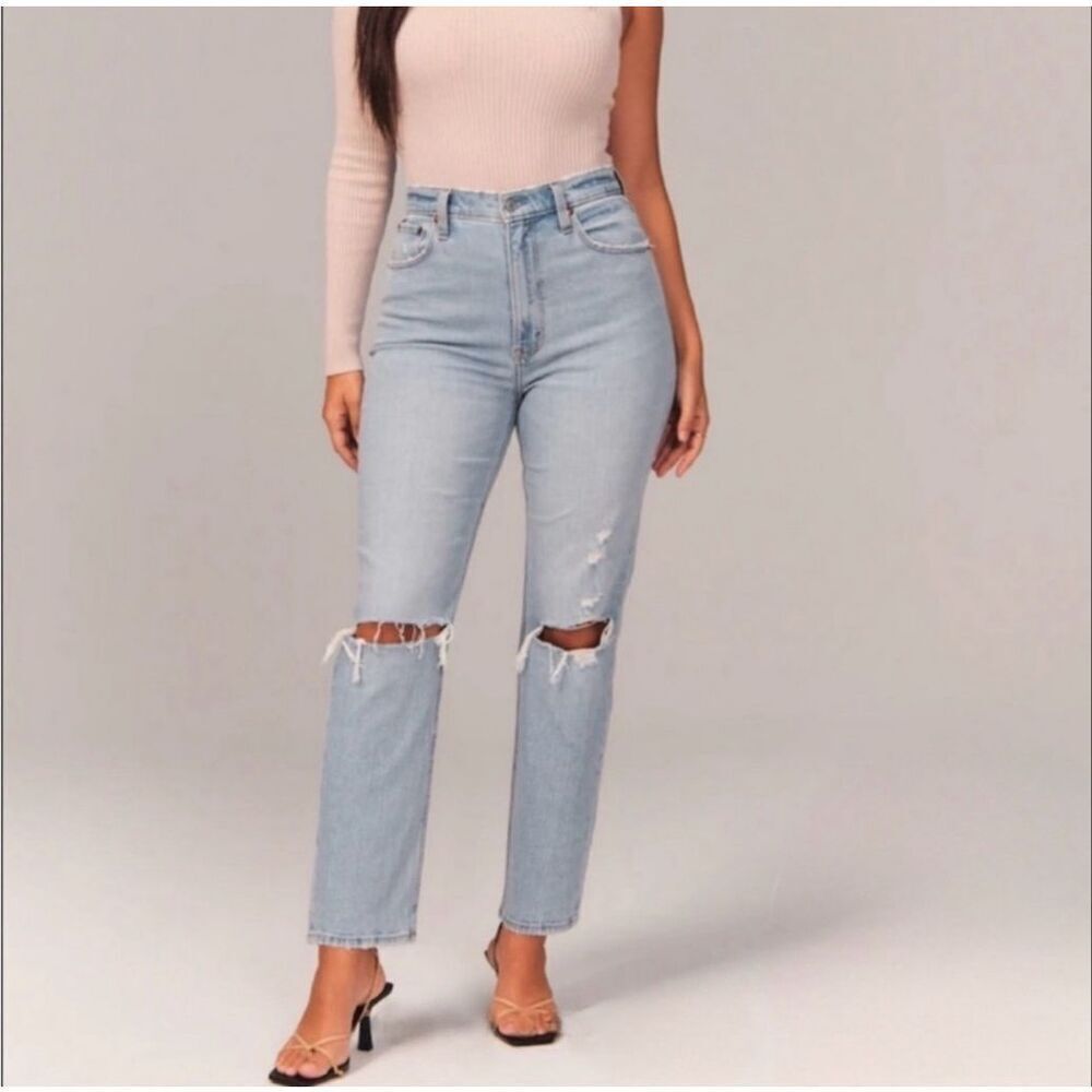 Abercrombie & Fitch Curve Love Ankle Straight Ultra High Rise Denim Jeans 25/0R